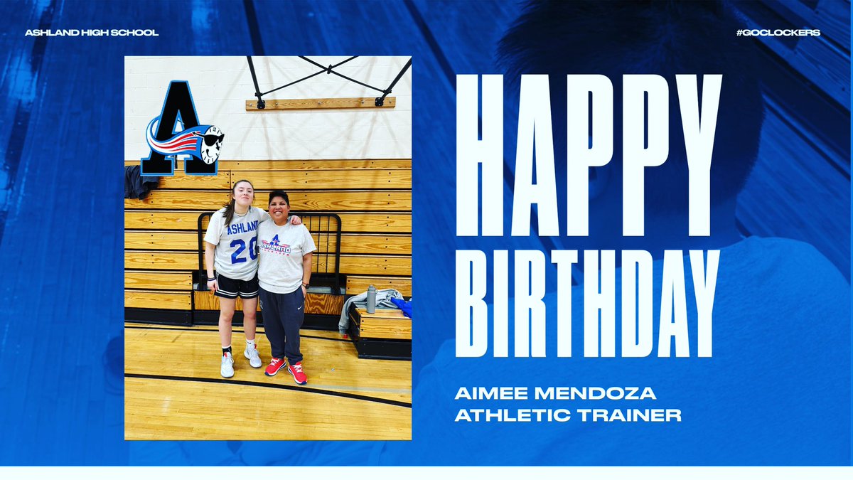 ClockerAD's tweet photo. Wishing Aimee Mendoza, our amazing Athletic Trainer, a very Happy Birthday! Thank you from all of #ClockerNation for everything you do! @AimeeATC @ClockerClub @ClockerNation @Kstcoeur @MrsELachapelle @Ms_Sullivan_AHS @AshlandSuper @ClockerTalk @AshlandClockers https://t.co/jhRvaQQy9K