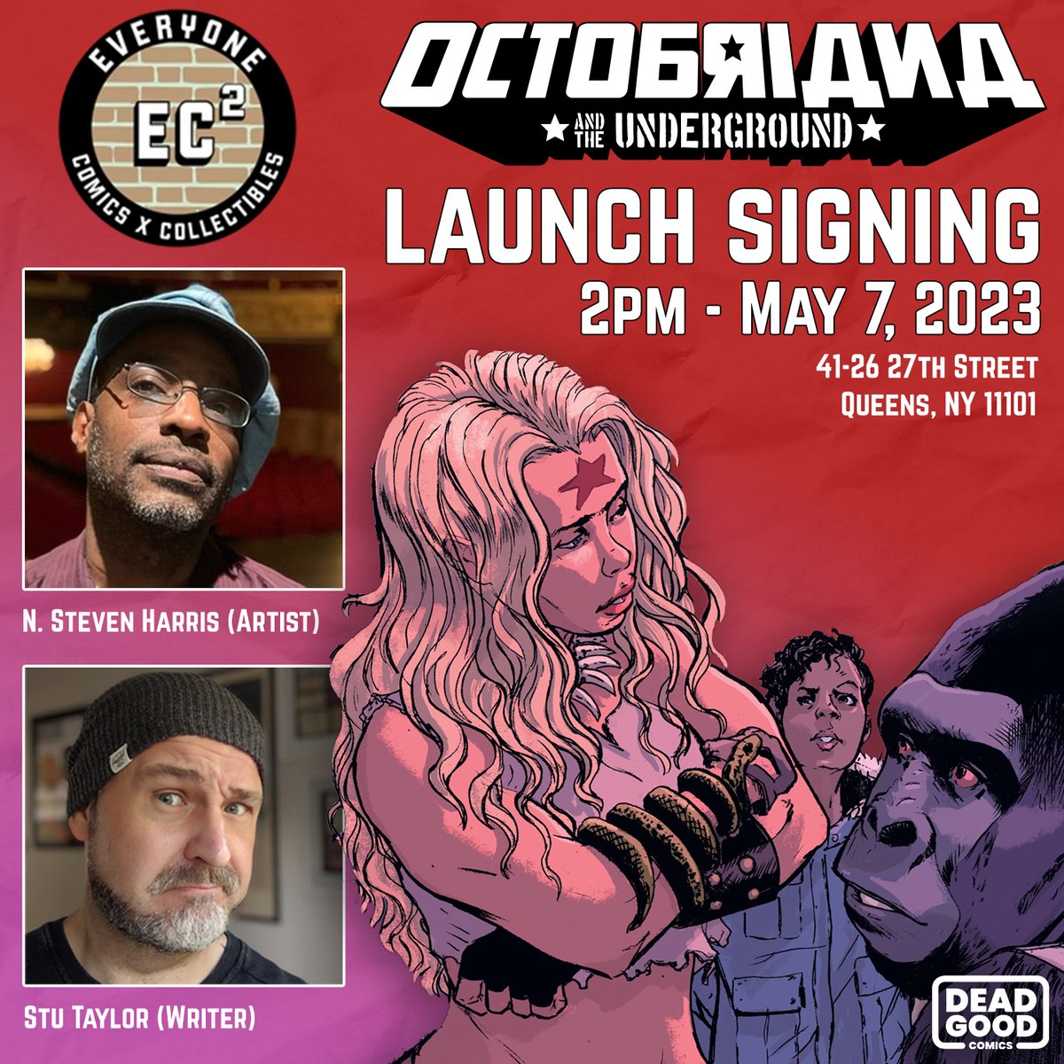 OctobrianaComic's tweet image. 🎉 We're marking the launch of #Octobriana and the Underground: Full Tilt Boogie with a signing at @EveryoneComics in Queens, NY! 

⚡️ Meet artist @NStevenHarris
⚡️ Writer / publisher @stoonami. 
⚡️ Get your books signed
⚡️ Pick up exclusive promo items! 

🗓️ 2pm - Sunday May, 7