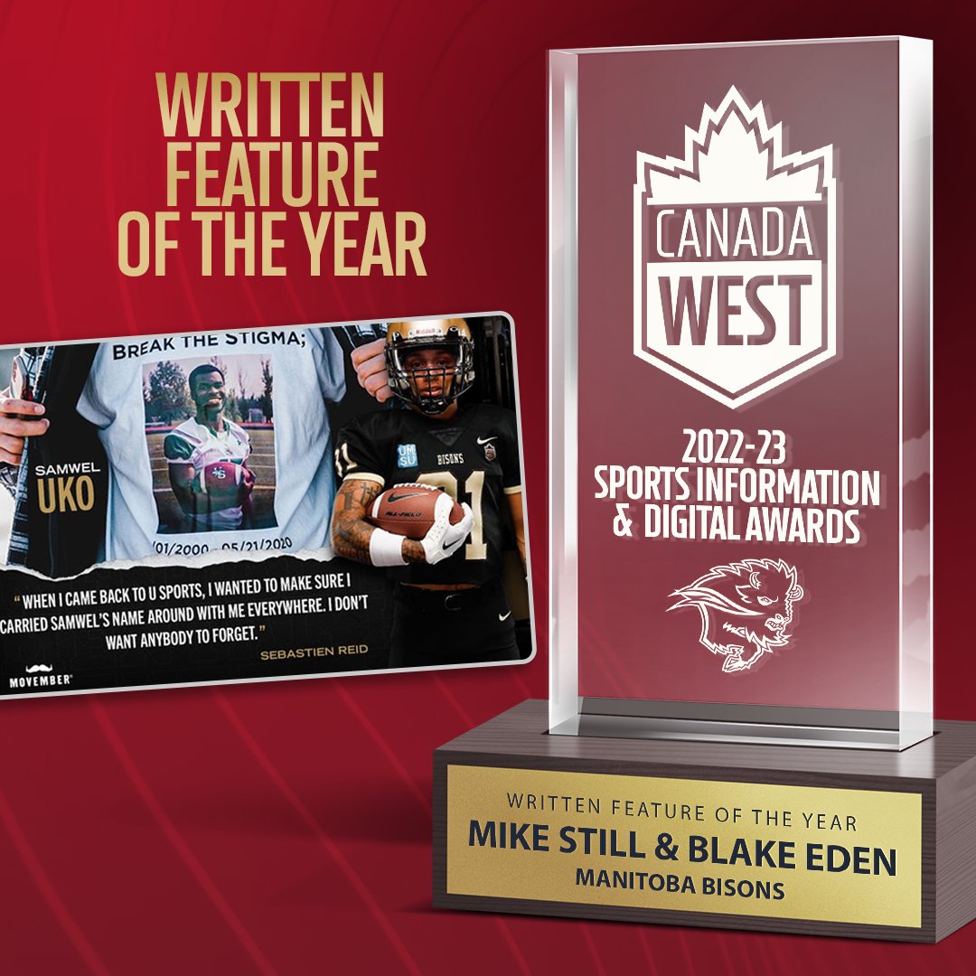 CanadaWest's tweet photo. 🏆 Written Feature of the Year

"Playing for something bigger: Sebastien Reid on men's mental health and honouring his late friend Samwel Uko"

Mike Still &amp; Blake Eden
Manitoba Bisons (@umbisons)

👉 https://t.co/Cnmxp2s9t5 https://t.co/cwmb5t5CKb