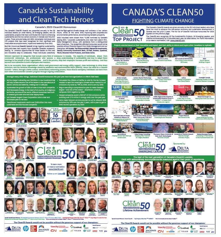 isfcanada's tweet photo. This #earthday2023 let's celebrate the tireless and innovative work of those who are leading Canada toward a prosperous low-carbon future. Congratulations to ISF Chair Sean Cleary and the 2023 #Clean50 who are being profiled in the @globeandmail this week https://t.co/eVcnsXkHuD https://t.co/7RKL8MPaBZ