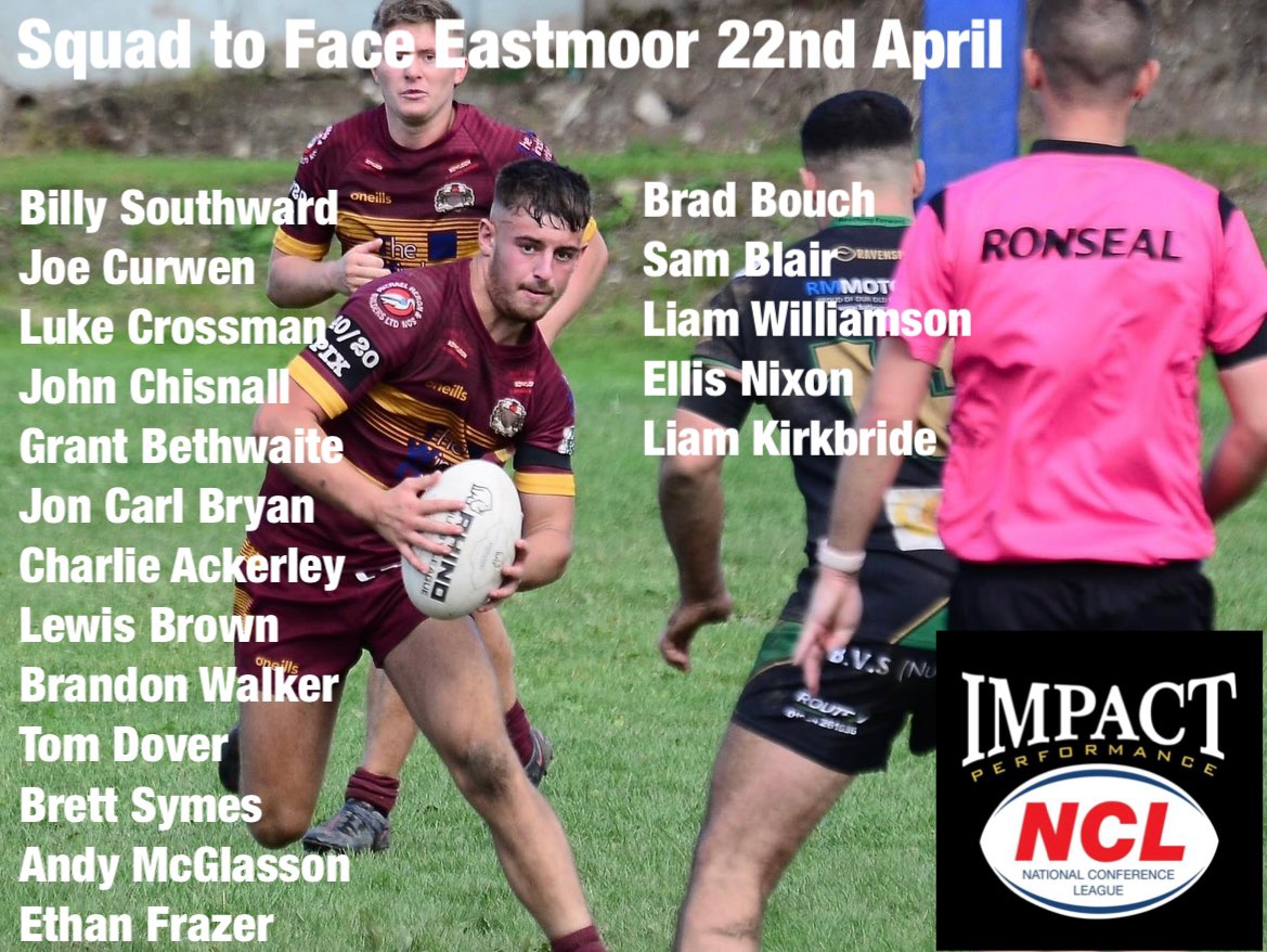 SeatonRangersRL's tweet photo. Coach Ryan Campbell has named an 18 man squad for tomorrow 

Brett Symes is in line to make his first NCL appearance of 2023 and Ellis Nixon also returns to full fitness 

Grant Bethwaite John Chisnall and Liam Williamson also return 

Kick off is 14:30pm https://t.co/ZthyHqLuVt