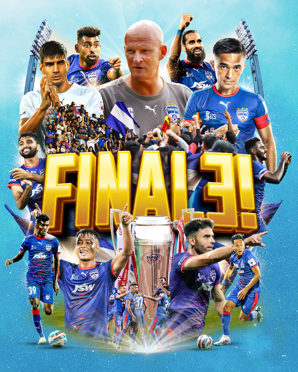 bengalurufc's tweet photo. Simon Grayson's men at the summit again! 🔥

The Blues have made their way to a historic THIRD FINAL of the 2022-23 campaign. ⚡

#WeAreBFC 🔵 #BFCJFC #NothingLikeIt #Final3 https://t.co/5kTSjlYzFV