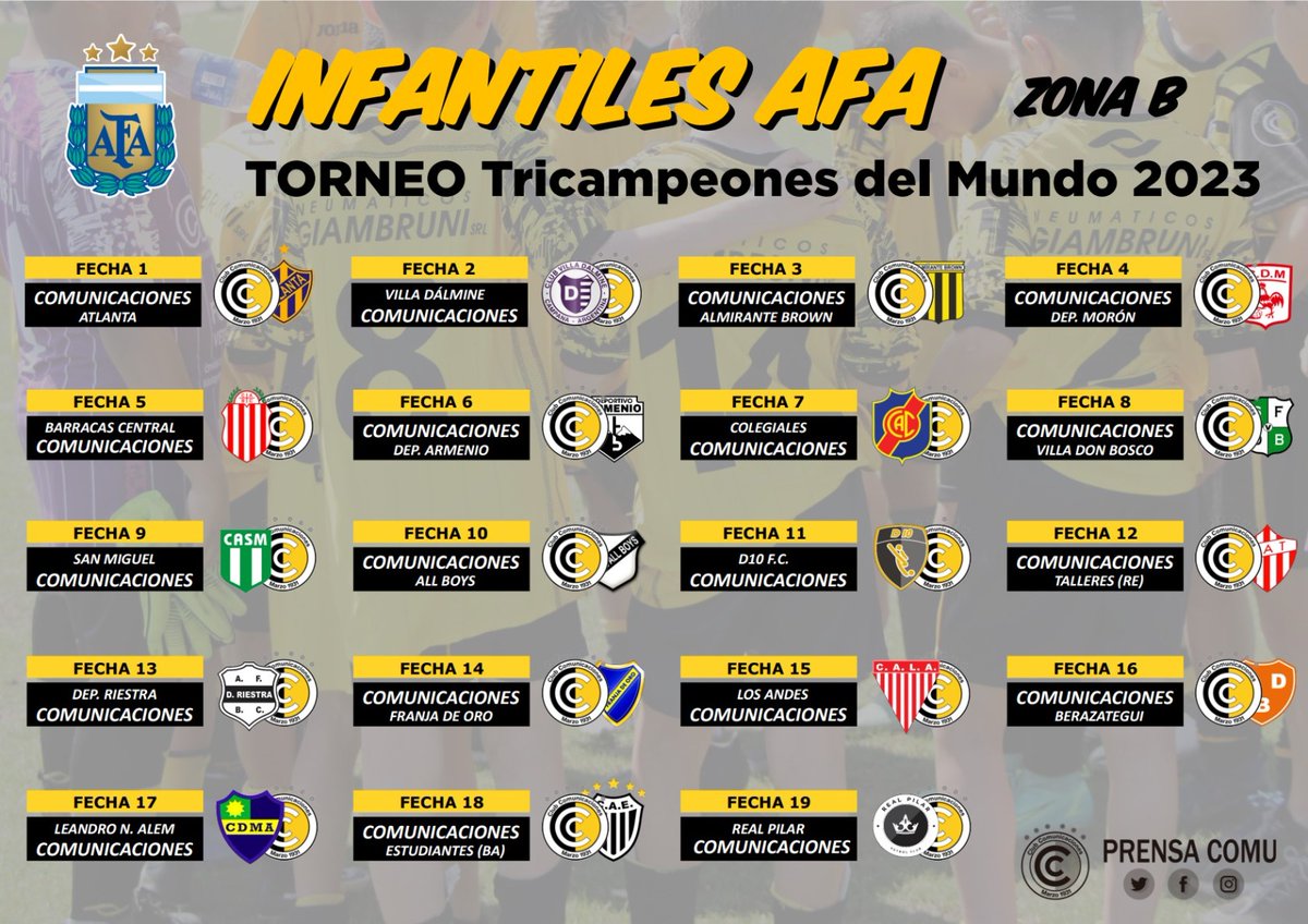 #InfantilesAFA 🇦🇷

🗓️ Conocé el Fixture del Torneo Tricampeones del Mundo 2023. 

🌓 El camino de los "Carteritos" en la Zona B. 

#SeguirCreciendo 💪🏻

<a href="/SABADOGOL/">SABADOGOL</a>