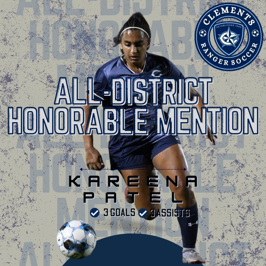 Congrats to Sophomore Kareena Patel who was selected District 20-6A Honorable Mention All-District! #HWPO