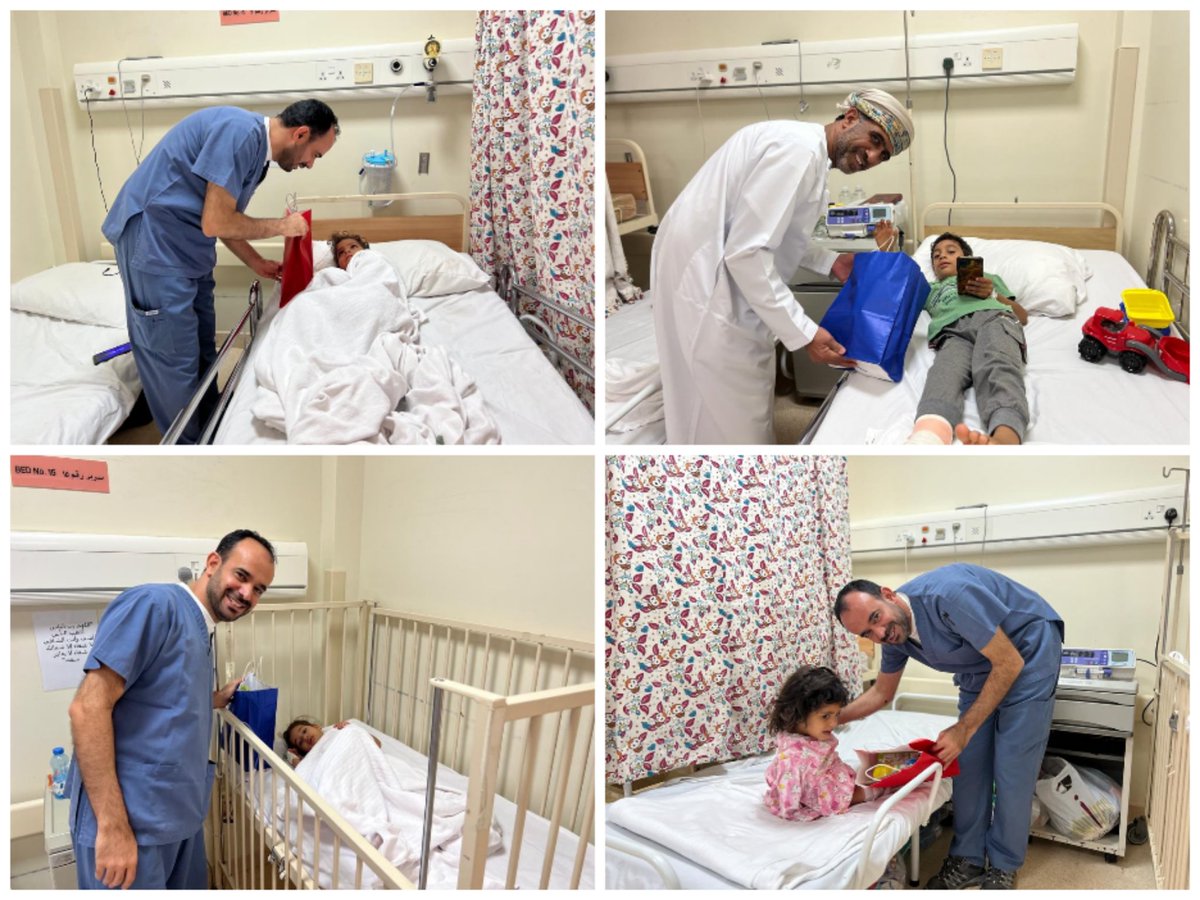 dghs_n_sharqiya's tweet photo. بمناسبة #عيد_الفطر_المبارك ١٤٤٤هـ قسم العلاقات العامة وخدمات المرضى بالتعاون مع قسم التمريض بمستشفى إبراء بحضور ومشاركة الدكتور أحمد الجابري مدير المستشفى قام بتوزيع هدايا للأطفال المرقدين بجناح الأطفال بهذه المناسبة.
"وكل عام والجميع بخير" 
#مستشفى_إبراء. https://t.co/aIZy9cMnr9