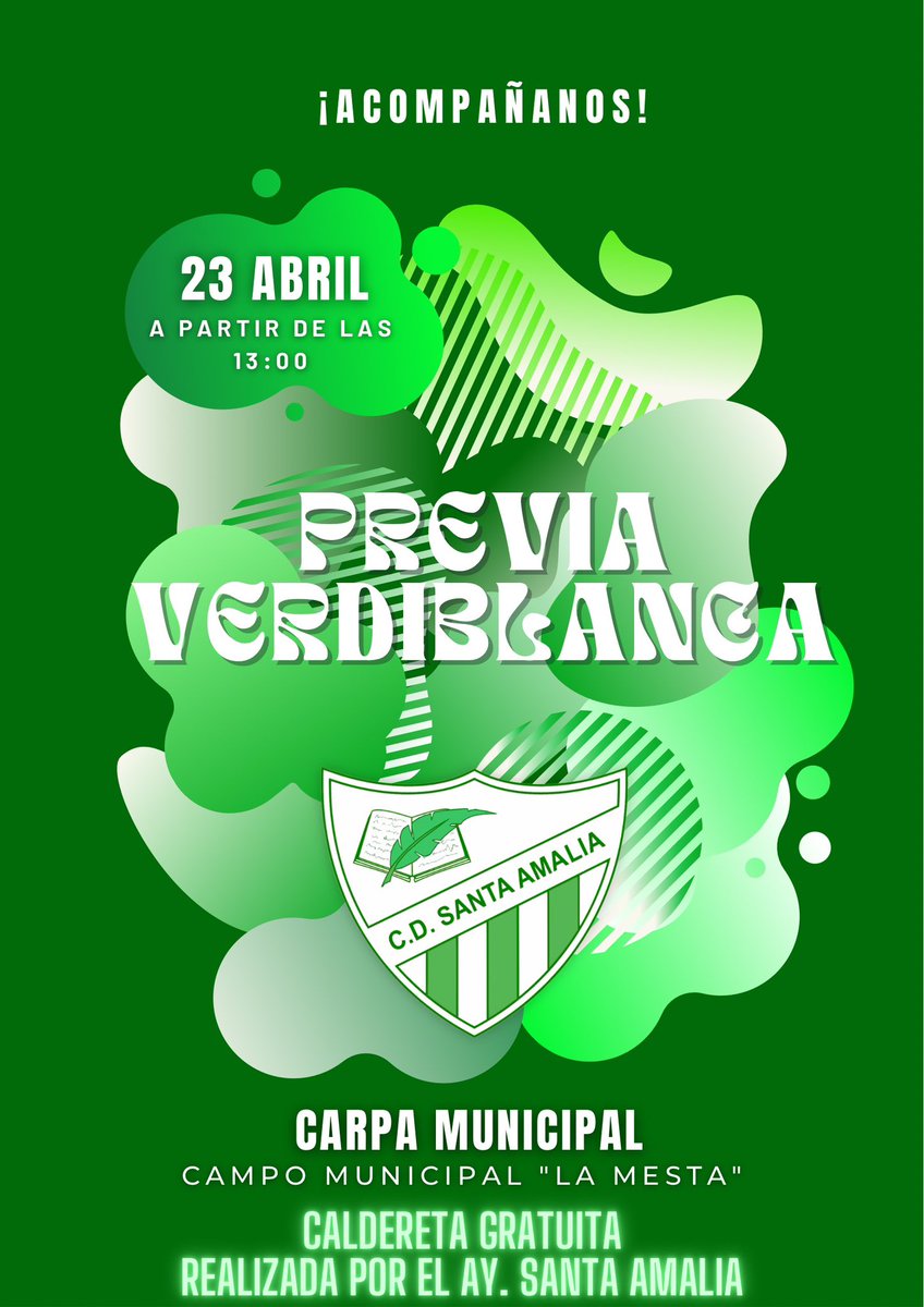 CDSantaAmalia's tweet photo. ¡Acompáñanos! 

Disfruta de la previa del partido desde las 13:00 en la Carpa Municipal. 

¡Vamos Verdes! https://t.co/DZRiSAyOni
