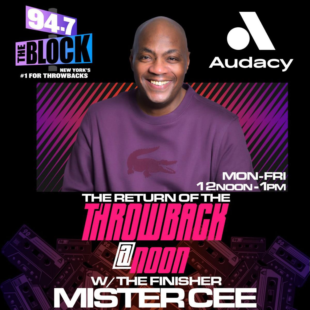 djmistercee's tweet photo. 2DAY!!! FROM 
12NOON-1PM!!! THE RETURN OF THE THROWBACK @ NOON WIT @djmistercee IN THE MIX ON 94.7 THE BLOCK @947theblock &amp; THE AUDACY APP @audacy NY’S #1 FOR THROWBACKS!!! #ThrowbackAtNoon #TheRealIsBack #TheFinisher #WallopKing 
#backonthebox https://t.co/KOLLXHwZyf