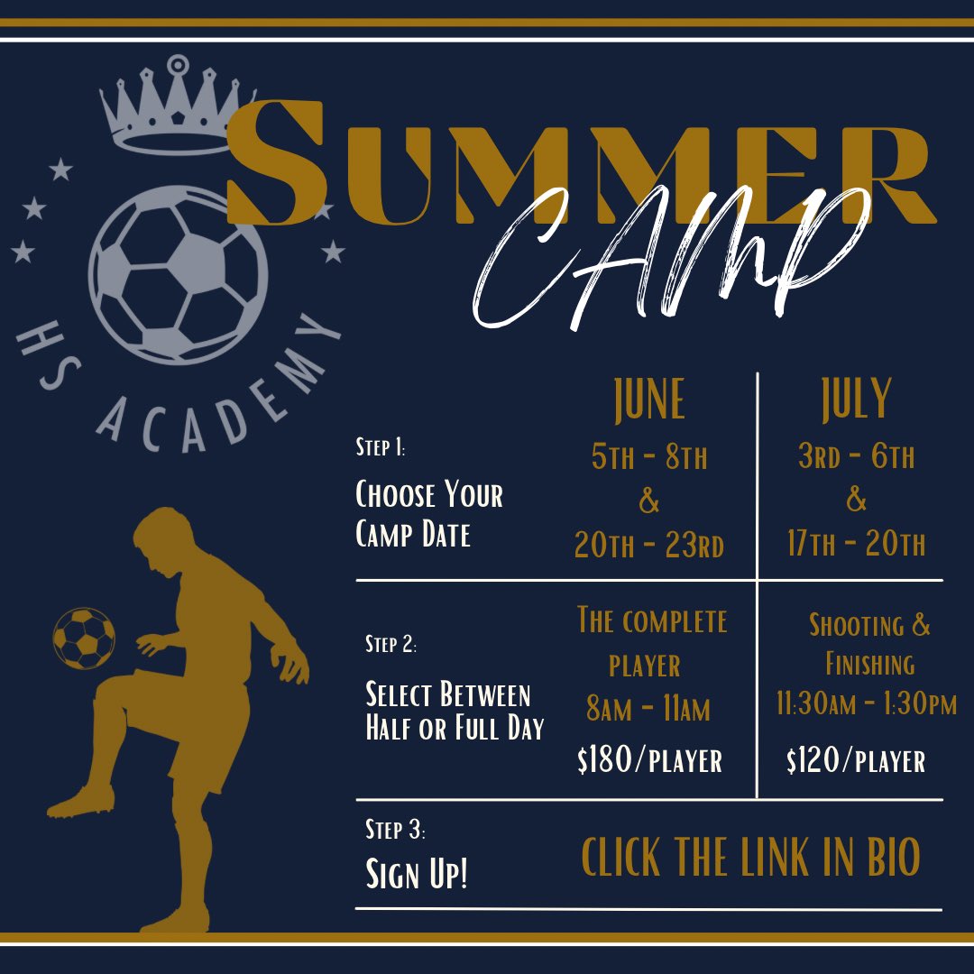 hssocceracademy's tweet photo. ‼️Summer Camp Announcement‼️
-
Our Camps will be held at Windhaven Park in Plano and include free snacks, Gatorade, and a camp shirt🔥You can select one single camp or do a full day which is both camps⚽️ DM us if you have any questions!
-
#soccertraining #hssocceracademy https://t.co/TYe3vTmEzL