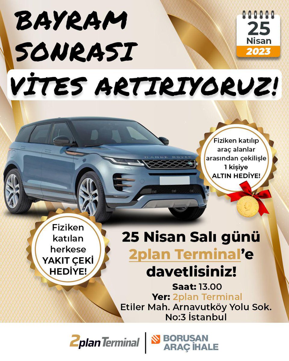 2plantr's tweet image. Bayram Sonrası Vites Artırıyoruz!
25 Nisan Salı günü 2plan Terminal'e davetlisiniz.

Saat: 13:00
Yer: 2plan Terminal - Etiler Mah. Arnavutköy Yolu Sk. No:3 İstanbul

#2plan #2planTerminal #borusanaraçi̇hale @Borusanai