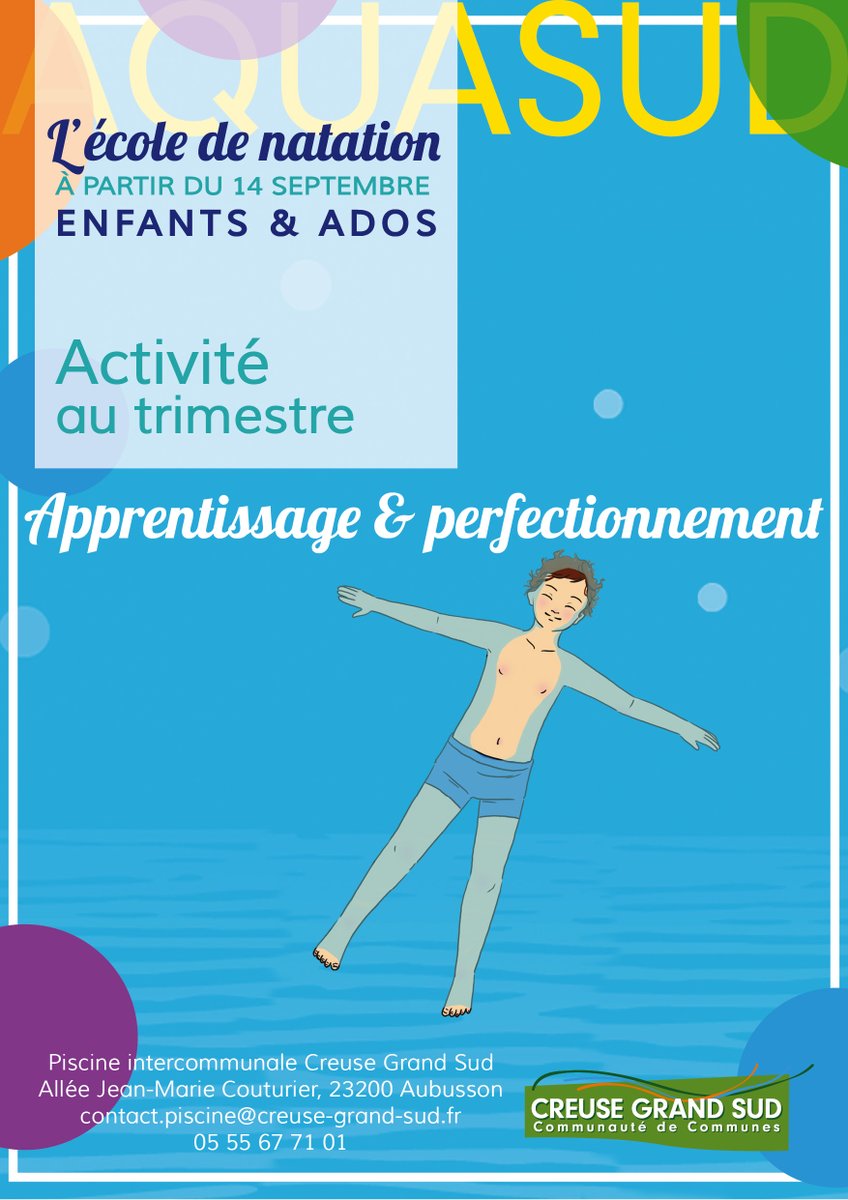 CreuseGrandSud's tweet photo. 📷 AQUASUD 📷 Reprise des horaires d'ouverture au public en période scolaire :
📷 à partir du mardi 25 avril 2023
Toutes les infos 📷 https://t.co/M5P3yMjmCb

#CreuseGrandSud #Piscine #Aubusson #Aquabike #Aquajogging #Aquagym #Aquaphobbie #EcoleDeNatation https://t.co/F7ftaIifuQ