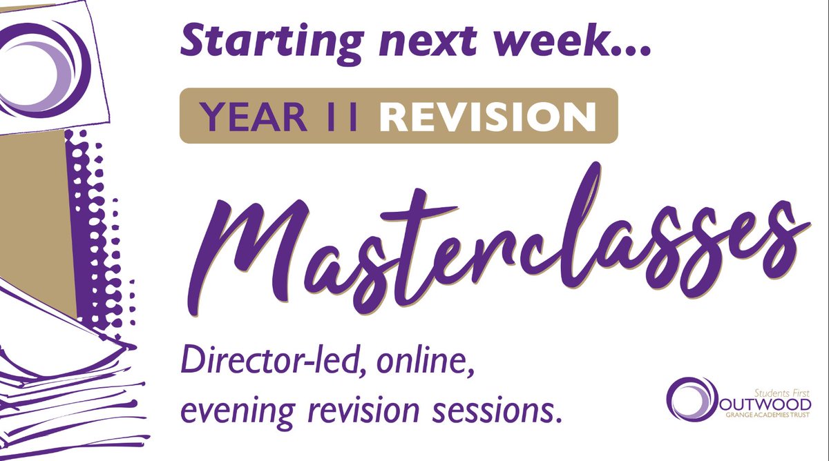 OAHemsworth's tweet photo. 📢 YEAR 11 STUDENTS!  Next week we launch our Outwood Revision Masterclasses! 📷 📷 https://t.co/F0ODdig8b5… #OutwoodFamily📷 💜 https://t.co/Kt2WmvMKXV