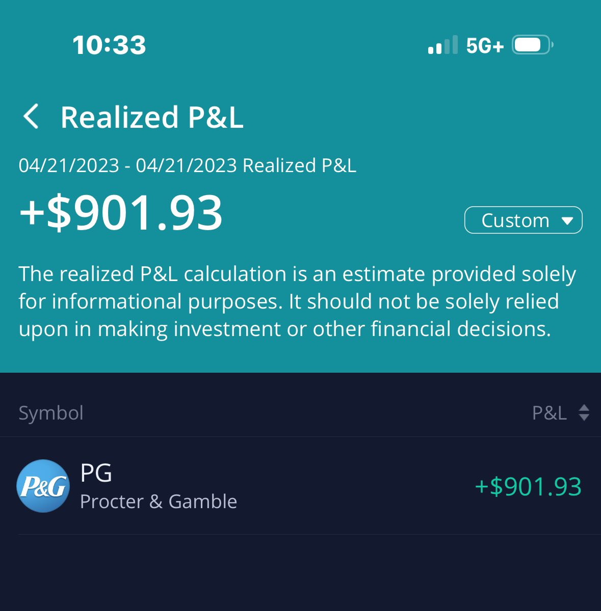 David_Bui00's tweet photo. A rare all green week for me, thanks @AjTrader7 for helping me and everyone in #ACTFam to stay consistent. If I never take my own set up and only trade yours I would be up so much more in the past 6 months, but you live and you learn.  Today I took $PG for $900 at open. https://t.co/9K5Z5rwHfI
