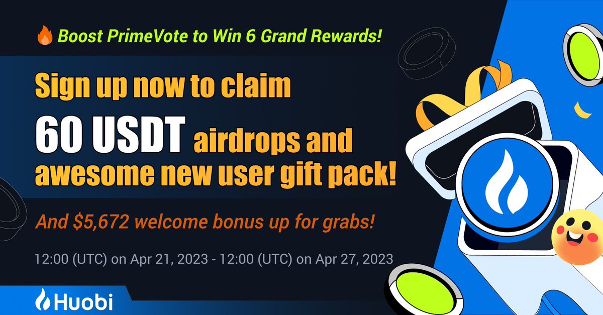 🚀 Huobi launch the Awesome Welcome Bonus! 

💰 Ultra low threshold, sign up to grab $60 Airdrop!

💰 Complete Beginner's tasks ＆ win up to $5672!

Only for the first 5,000 users! Hurry!
Register now>> huobi.com/support/en-us/…