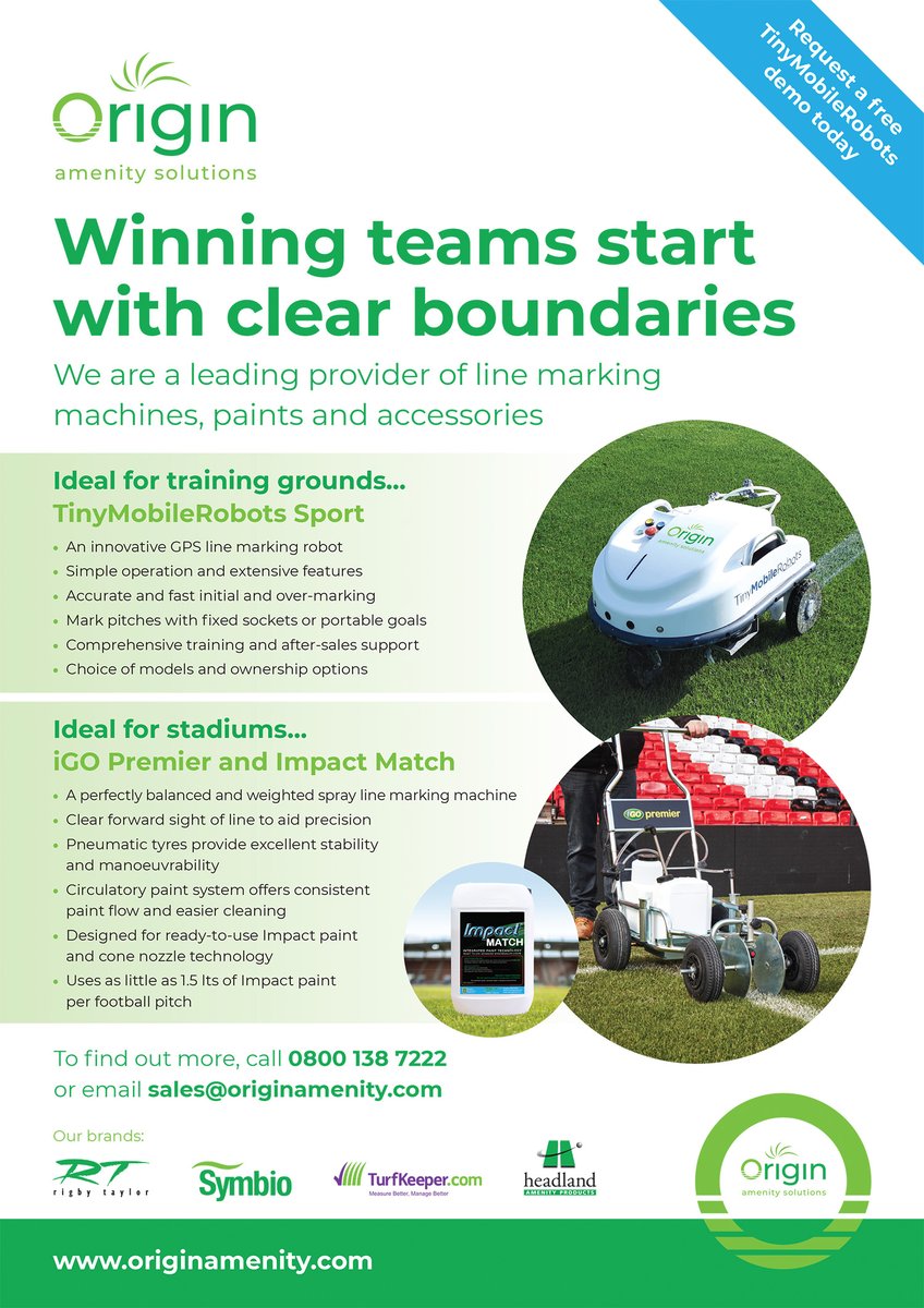 In the Apr/May issue of FSM: Winning teams start with clear boundaries.

<a href="/OriginAmenity/">Origin Amenity Solutions</a> are a leading provider of #LineMarking machines, paints and accessories.

➡️fsm-online.co.uk/directory/2151…
#PitchCare #PitchManagement #GPSRobots  #sports #robotics #stadium #TrainingGround