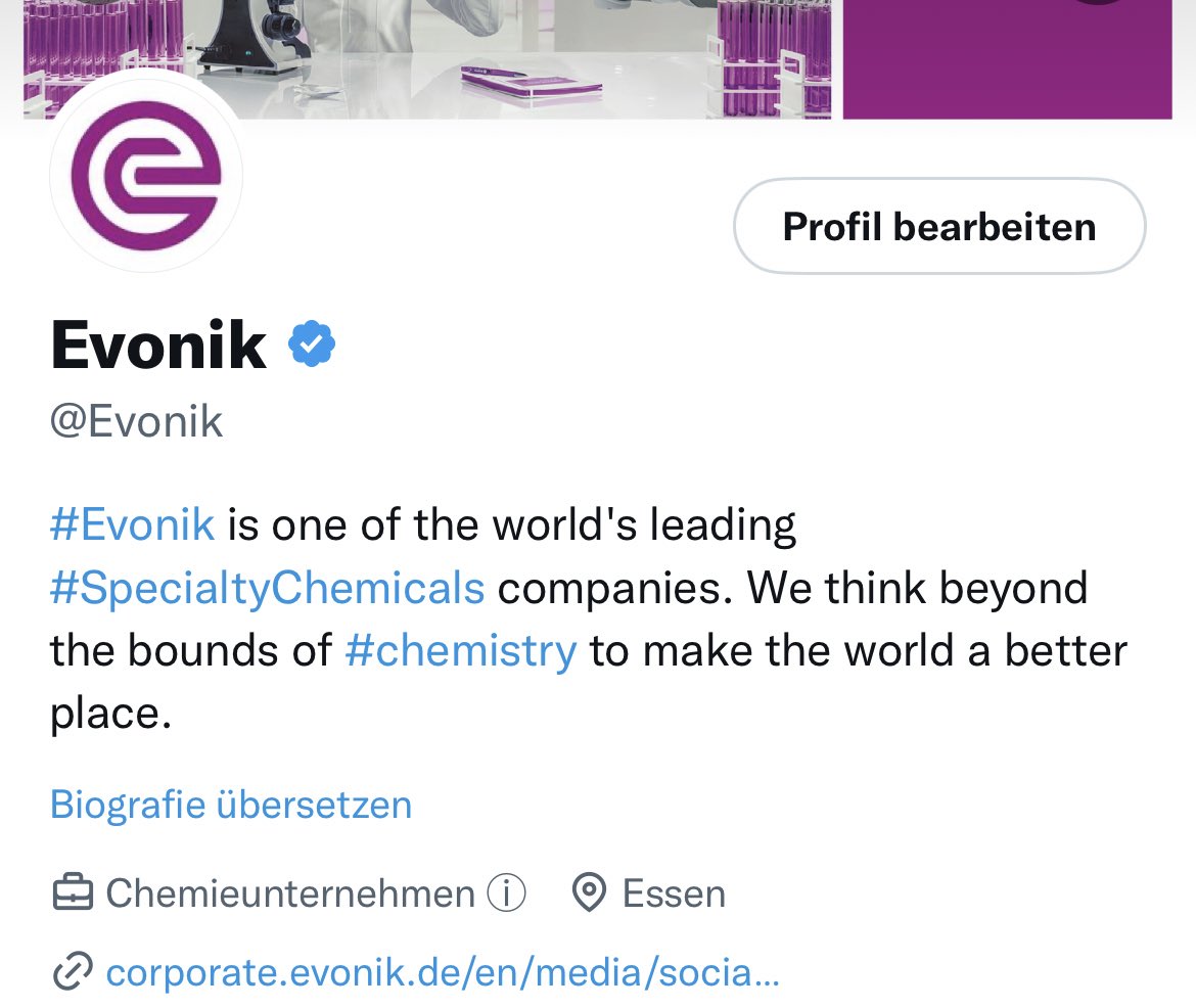 Evonik's tweet photo. We are #Evonik, one of the leading #SpecialtyChemicals companies. Even without a blue checkmark. 

You can also find us on…

💼 LinkedIn: https://t.co/idOpUoeK4Q

🤳 Instagram: https://t.co/jSuRa6s0j9

🎬 YouTube: https://t.co/ABxdjbIeVB

#LeadingBeyondChemistry https://t.co/nuP1Pzz6Lw