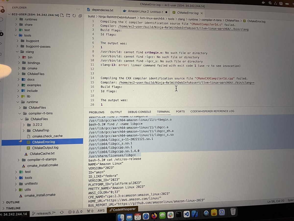 sebsto's tweet image. Fighting against cryptic errors when trying to compile #LLVM and #clang on #amazonlinux2023 
The weekend ahead promises to be fun.