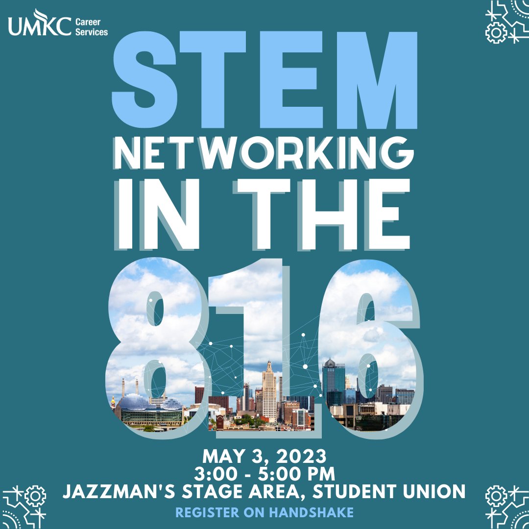 As the semester draws to a close, join us for another Networking in the 816 event...STEM edition! Connect with employers in the STEM field in a low-pressure setting. There will be free food &amp; door prizes. You won't want to miss this! umkc.joinhandshake.com/events/1280827… to register today🎉