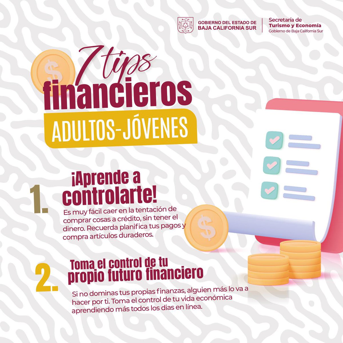 GobBCS's tweet photo. 📌Tener un plan financiero desde que empiezas a percibir tus primeros ingresos es una buena forma de asegurar tu estabilidad económica, por ello, la @SECTURBCS te comparte estos tips financieros para adultos-jóvenes.
#EconoTips 💰 https://t.co/voMtudw3g8