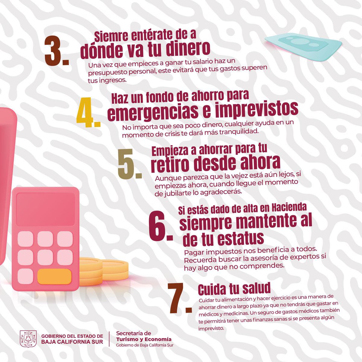 GobBCS's tweet photo. 📌Tener un plan financiero desde que empiezas a percibir tus primeros ingresos es una buena forma de asegurar tu estabilidad económica, por ello, la @SECTURBCS te comparte estos tips financieros para adultos-jóvenes.
#EconoTips 💰 https://t.co/voMtudw3g8