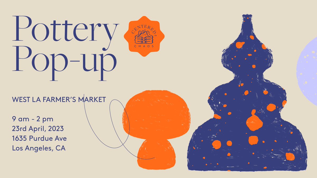 Come check out our soft launch at the WLA Farmer’s Market in 2 days! Enjoy our playful pottery along with the market’s other fun offerings of seasonal produce, artisanal foods, and occasional live music!
See you there! #WestLAfarmersmarket

#CenteredChaosCeramics #SupernovaDesign