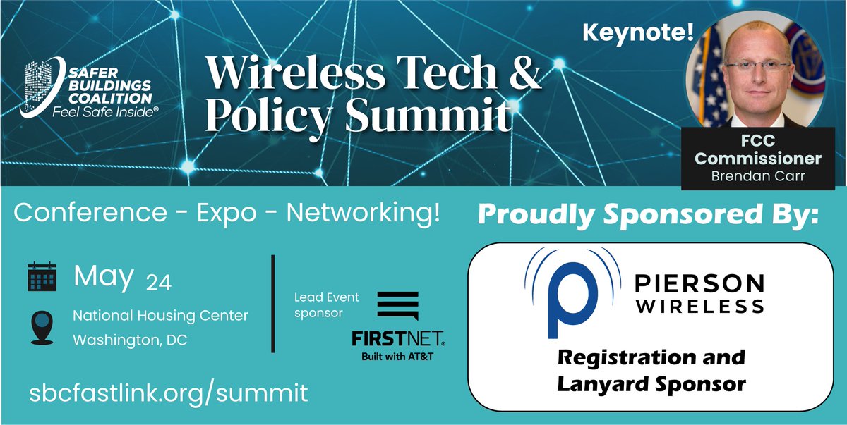 Pierson Wireless is proud to be a participating sponsor for the <a href="/saferbuildings/">Safer Buildings Coalition</a> "Wireless Tech &amp; Policy Summit" in Washington, D.C., on May 24.  Meet our team and learn more about our work in the education vertical related to school safety and wireless communications.