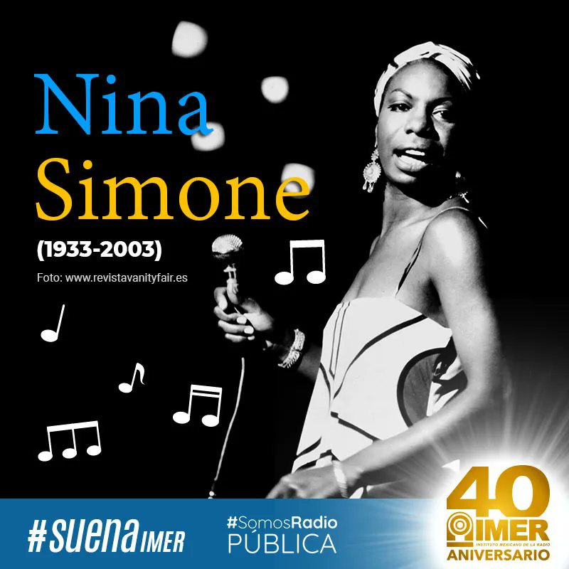 Recordemos a Nina Simone, cantante, compositora y pianista estadounidense de jazz, blues, rhythm and blues y soul, destacada por luchar por los derechos de las personas afroamericanas. 🎙️💜 #SuenaIMER