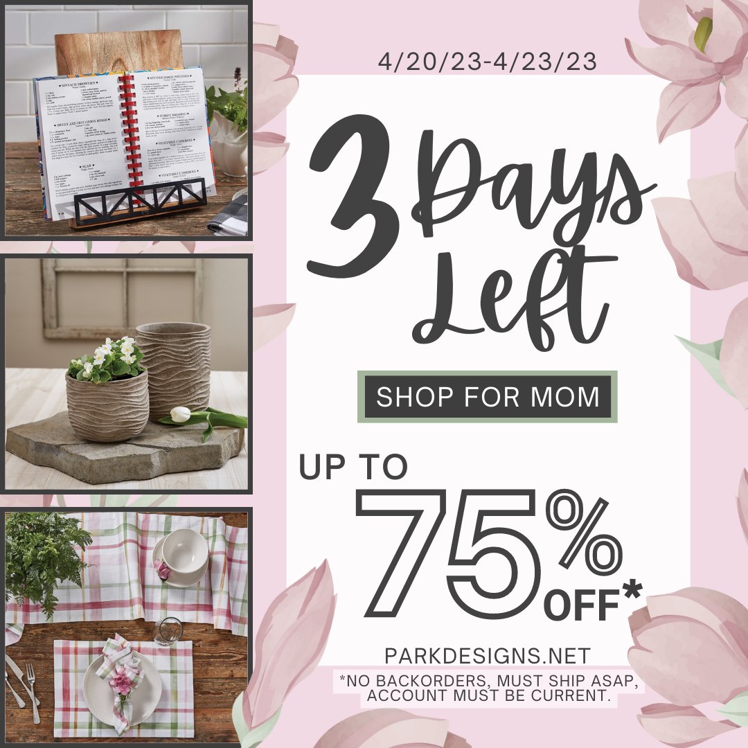 SplitPHomeDecor's tweet photo. 3 days left of our spring sale! Home decor up to 75% off* discount sitewide. Shop Mother’s Day gifts! 🛍️https://t.co/BA2qEr4wUs

*Excludes backorders, must ship ASAP, and account must be current.

#homedecor #springsale #mothersday #interiordesign #giftsformom #splitphomedecor https://t.co/cJYLQ1nH4W