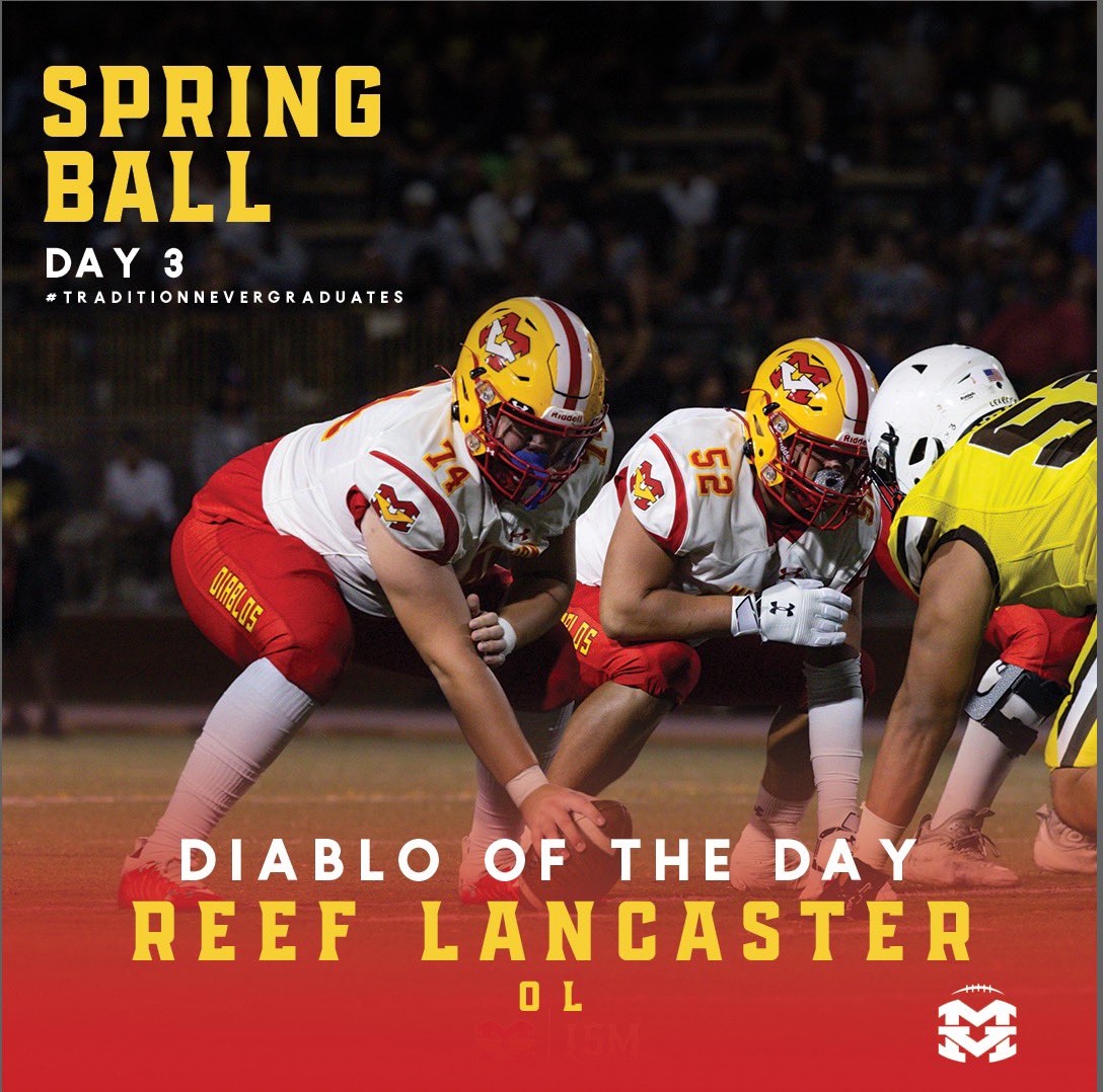 Congratulations <a href="/ReefLancaster/">Reef Lancaster</a> for being selected as the Diablo of the Day for practice #3! Reef is a three year starter at Center for us and picked up another <a href="/MountainWest/">Mountain West</a> offer from <a href="/AF_Football/">Air Force Football</a> this week! Keep leading this unit big fella!