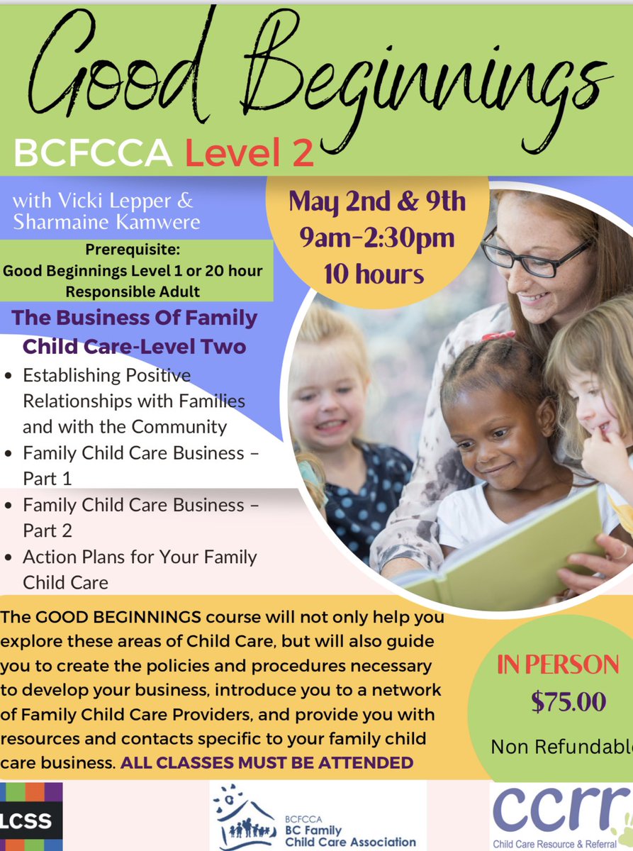 BCFCCA's tweet photo. Upcoming Level 2 Good Beginnings at CCRR Langley. Read below for more information: https://t.co/CZVOaOZeuD
