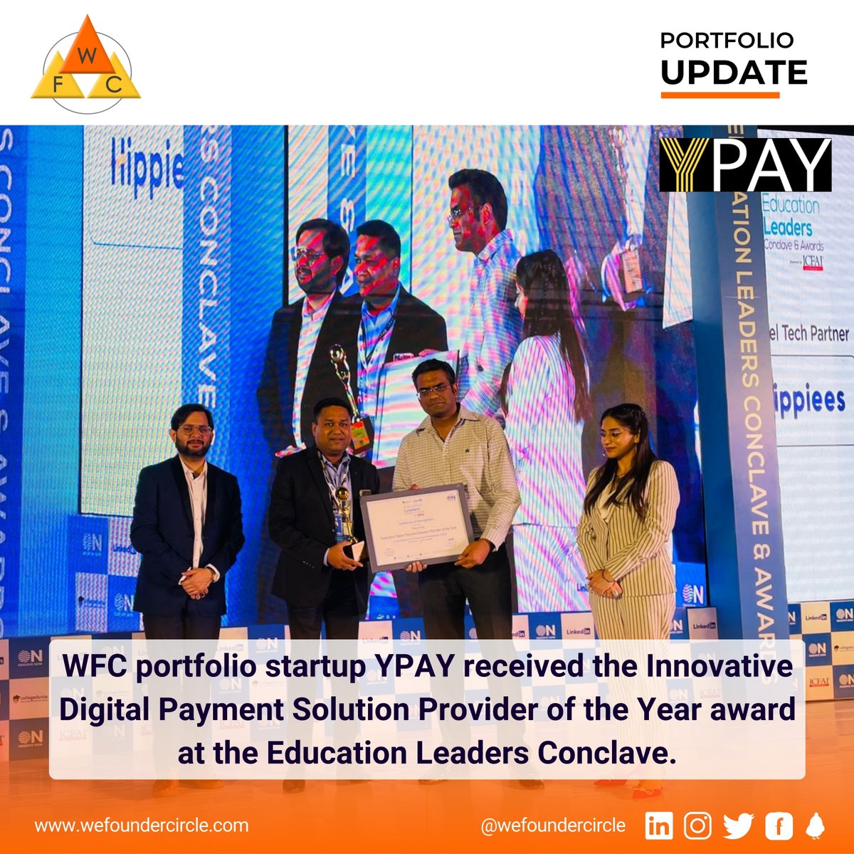 wefoundercircle's tweet photo. We at Founder Circle Community are thrilled to congratulate @YpayCard on receiving the Innovative Digital Payment Solution Provider of the Year award at the Education Leaders Conclave.
Well done, YPAY team!
#WeFounderCircle #YPAY #EducationLeadersConclave https://t.co/BfMlXYkCO0