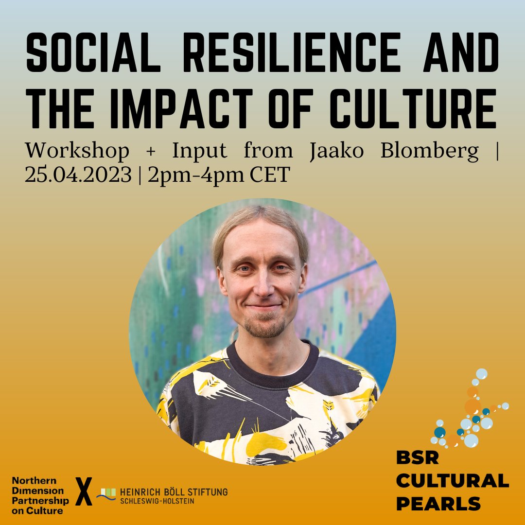 Join us on 25 April for an online workshop on #socialresilience & the impact of #culture organised by #HeinrichBöllStiftung SH & #NorthernDimension Partnership on Culture as part of the @InterregBSR project #BSRCulturalPearls.
More info👉interreg-baltic.eu/event/online-w…
#MadeWithInterreg