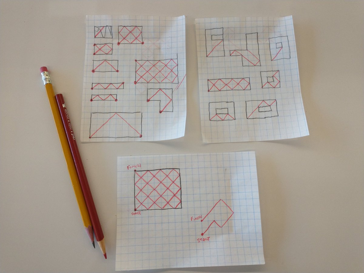 Playing around with "Bounce Bounce", from <a href="/AnnaWeltman/">Anna Weltman</a>'s "This Is Not Another Math Book".

What if we draw the path of the ball first? Can you draw the table?

#noticeandwonder #playwithmath