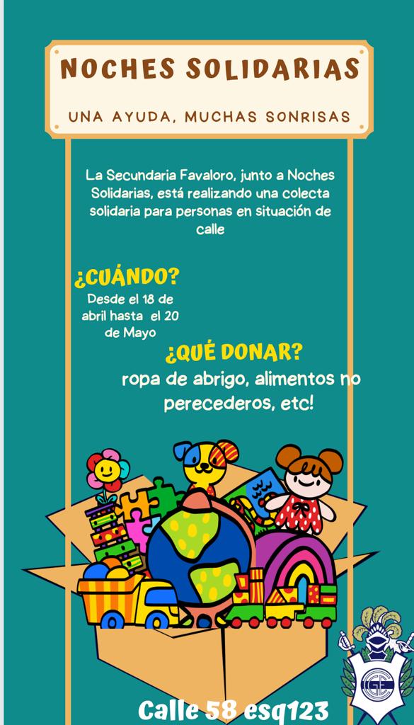 gimnasiaoficial's tweet photo. Se acerca el invierno y mucha gente necesita ayuda. La Secundaria Favaloro, junto a Noches Solidarias, está realizando una colecta para personas en situación de calle. ¿Te sumás?

🗓️ Del 18/4 al 20/5
👕Ropa, alimentos no perecederos, juguetes, entre otros.
📍 Calle 58 esq. 123 https://t.co/i8SDOeFNUZ