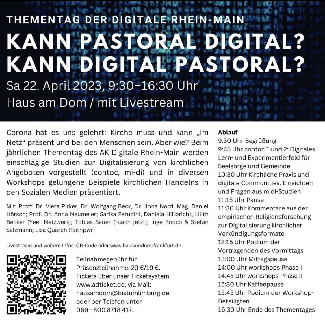 „kann Pastoral digital? Kann digital Pastoral?“ letzter Schliff zum Thementag im Haus am Dom morgen. Es geht um CONTOC 1 und 2, die Midi-Studie, um TikTok als explorativen Ort und die Arbeit von yeet und ruach.jetzt. Kommt spontan oder in YouTube #digitalekirche
