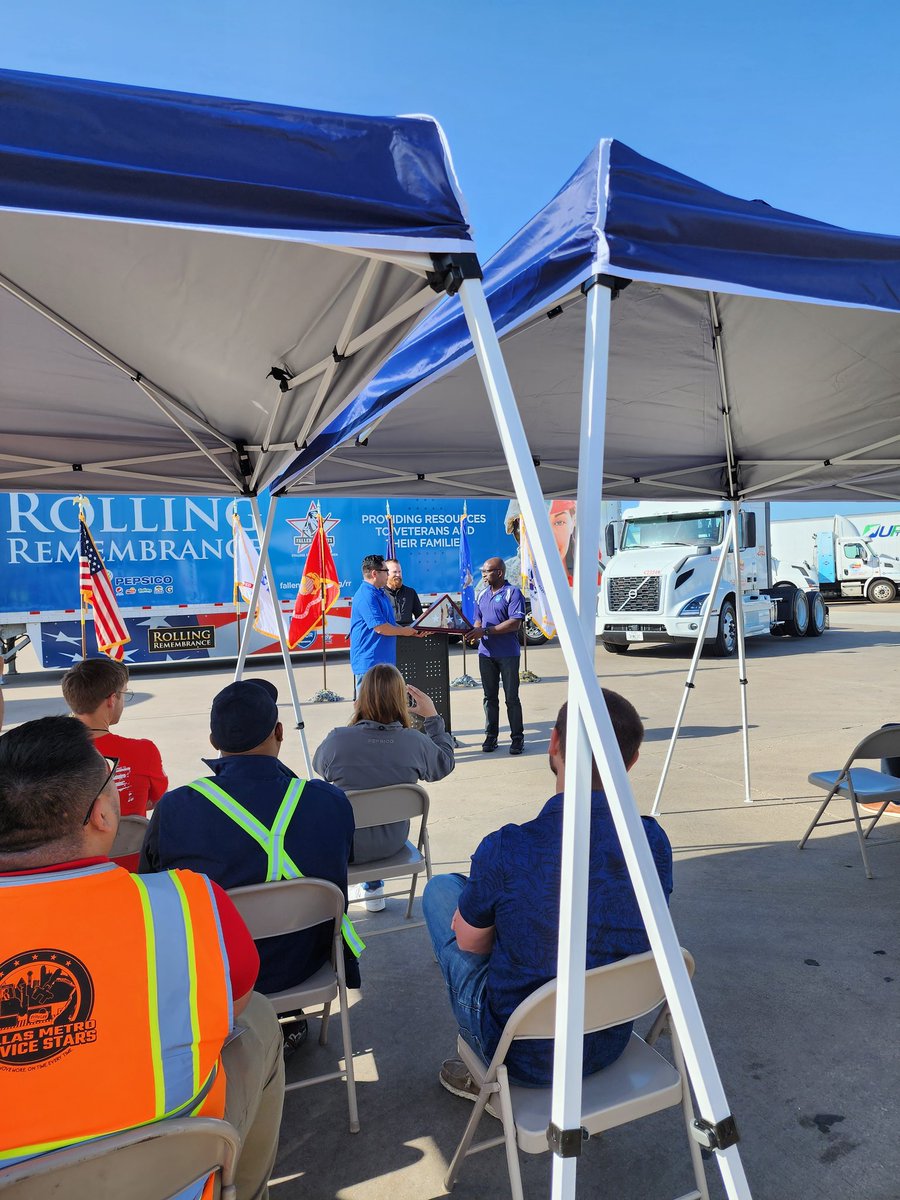 DvilleJROTC's tweet photo. Honored to present/retire the colors of all service branches at the PEPSICO Rolling Rembrance stop today. Drivers  transport a BATTLE flag across the USA to raise college funds for the children of fallen service members. @DHS_Leader @dvilleCTE @DuncanvilleISD @PepsiCo https://t.co/K6Z6U8FhU5