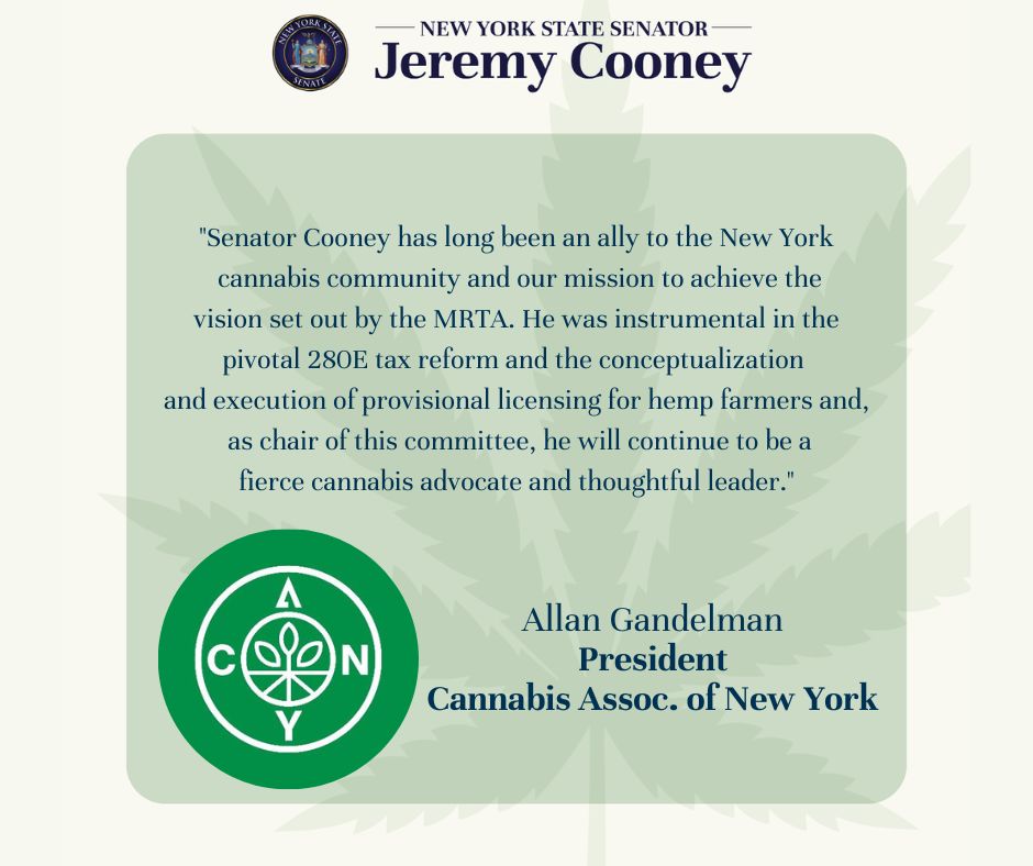 Thank you <a href="/ThinkCANY/">Cannabis Association of New York</a>, <a href="/nymedmar/">NYMCIA</a>, <a href="/AsianCannabis/">Asian Cannabis Roundtable</a>,  and the New York CAURD Coalition for your support. I look forward to working in partnership with each of you as Chair of the Subcommittee on Cannabis.