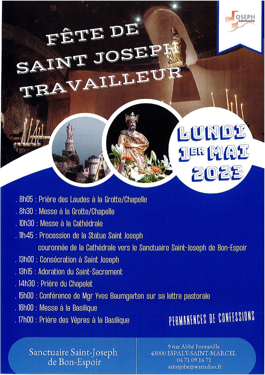 cathedraledupuy's tweet photo. Le mois de mai dans les sanctuaires du Puy-en-Velay
1er mai fête de Saint Joseph travailleur en son #sanctuaire d'Espaly Saint Marcel
13 mai fête de Notre-Dame de Fatima au sanctuaire Saint Régis du Collège 
#mai #moisdemarie #saintjoseph #stjosephtravailleur #notredame #Fatima https://t.co/rzFzNYaWB0