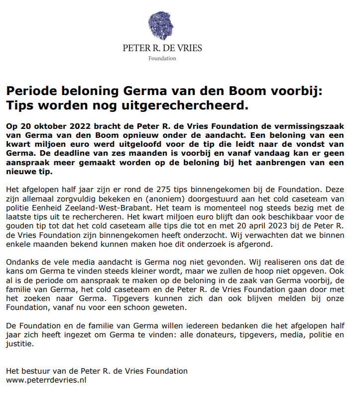 PRDVFoundation's tweet photo. Persbericht: Deadline beloning Germa van den Boom voorbij.

https://t.co/4IAi9VD210 https://t.co/06uyMRzmSo
