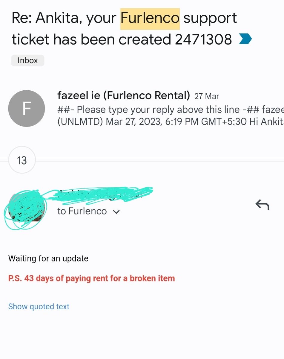 ankitasingh67's tweet photo. @FurlencoSupport @AjithKarimpana Ticket no finally created on 27th March https://t.co/D4ZEFarPHB