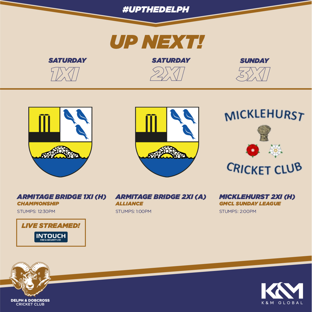delphcricket's tweet photo. Coming up this weekend, matches for all three of our senior teams:
๐1XI open up against @ArmyBridgeCC
๐2XI travel away to newly promoted Armitage Bridge 2's
๐3XI entertain @micklehurstcc 2XI.
#UptheDelph #weekendaction ๐๐ https://t.co/XcdaNMypKD
