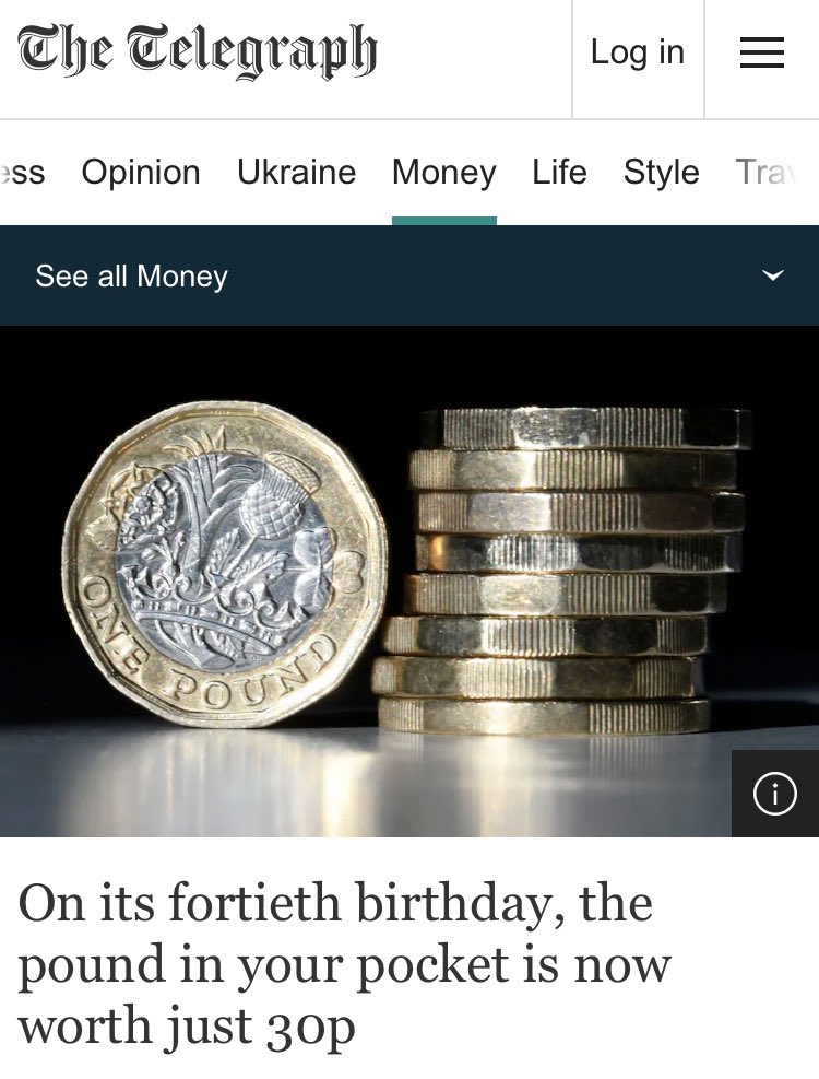 40 years ago today, the British pound coin was introduced.

Since then, it has lost 70% of its buying power due to inflation.

The 🇬🇧 UK needs #Bitcoin