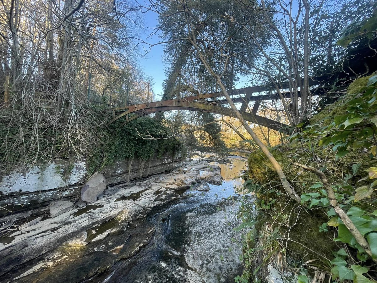 CamnethanPriory's tweet photo. Beautiful photo of the ornamental bridge to the island at Bonnington Linn from Gary Tompsett - would be lovely to restore this one spectacular viewpoint within the falls #fallsofclyde https://t.co/fuESPcWAf3