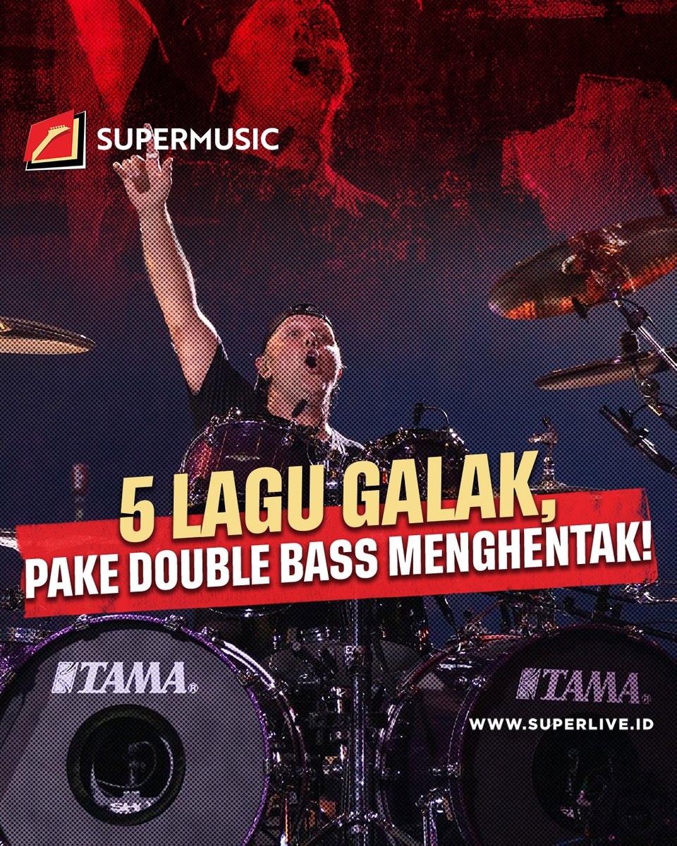SuperMusic_ID's tweet photo. Lagu emang beda kalo drum-nya pake double bass. Kerasa lebih galak dan powerful banget, yaa ga? Nah ini, ada 5 lagu rekomendasi dengan double pedal terbaique versi gue.

#INIRASANYASUPER
#SUPERLIVE
#SUPERMUSIC
#SUPERLASTING https://t.co/Z4GnE7xjKi