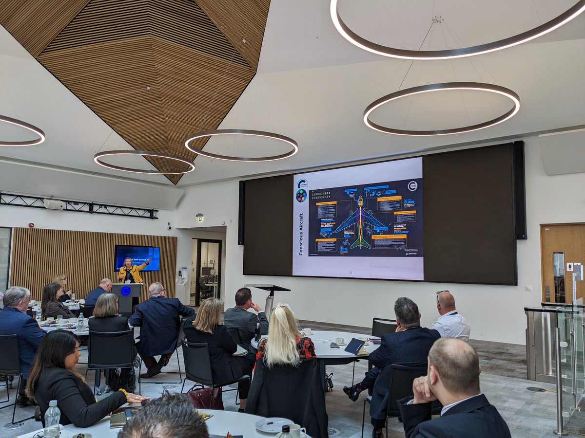 Marshall_Skills's tweet photo. Dame Helen Atkinson, Pro-VC of @CranfieldUni, takes #MarshallSkillsSummit into the future, explaining how aviation skills will evolve in the next few decades—and how we can adjust education &amp; training to meet the exciting but challenging changes driven by technological advances. https://t.co/XVS09RjMrQ