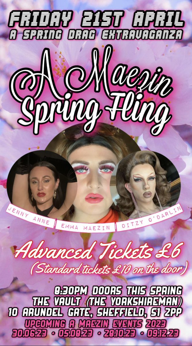 "A Maezin Spring Fling - A Spring Drag Extravaganza. Celebrate this spring at The Yorkshireman with your favourite silly and sassy local queens, Emma Maezin and Ditzy O'Darlin and more eventbrite.co.uk/e/a-maezin-eve…"
