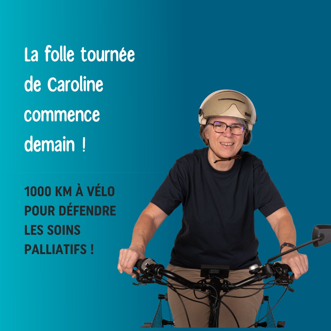 soulagerpastuer's tweet photo. 💥Demain, c'est le grand départ de Caroline !
Membre de notre collectif et porte-parole de 100% Vivants, Caroline est atteinte d'une maladie #neurodégénérative.
Son défi : parcourir 1000km à vélo pour défendre les #soinspalliatifs.
Recevoir la newsletter : https://t.co/knglEhyh4z https://t.co/uMcNnNFzYZ