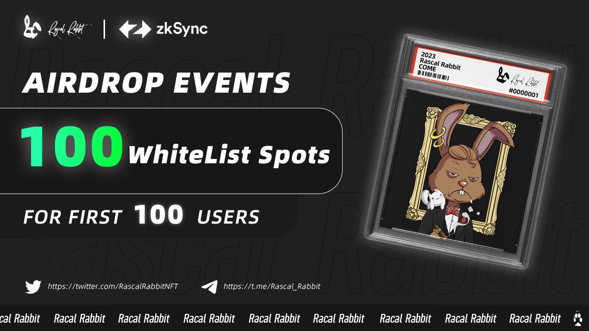 RascalRabbitNFT's tweet photo. 💵#RascalRabbit Givingaway💵

To celebrate our move from #Solana to #zkSync We are giving away 100WL spots who

1⃣Follow @RascalRabbitNFT

2⃣Tag 3 freinds👇

3⃣Join TG:https://t.co/9GnFXTwzy7

4⃣Join Discord: https://t.co/lptQO0NPcx

#Airdrops #Nft #zkNFTs #Giveway #NFTCommunity https://t.co/ibSKMBoTSj