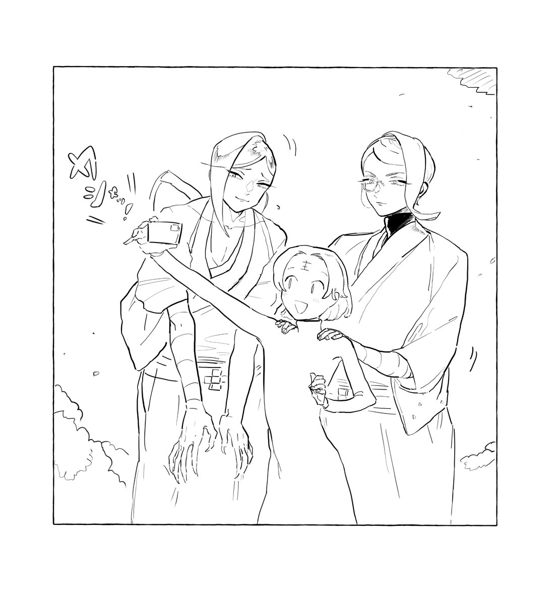 ド遅刻ですがこれ審神者の日の静&巴&さにわ漫画です 