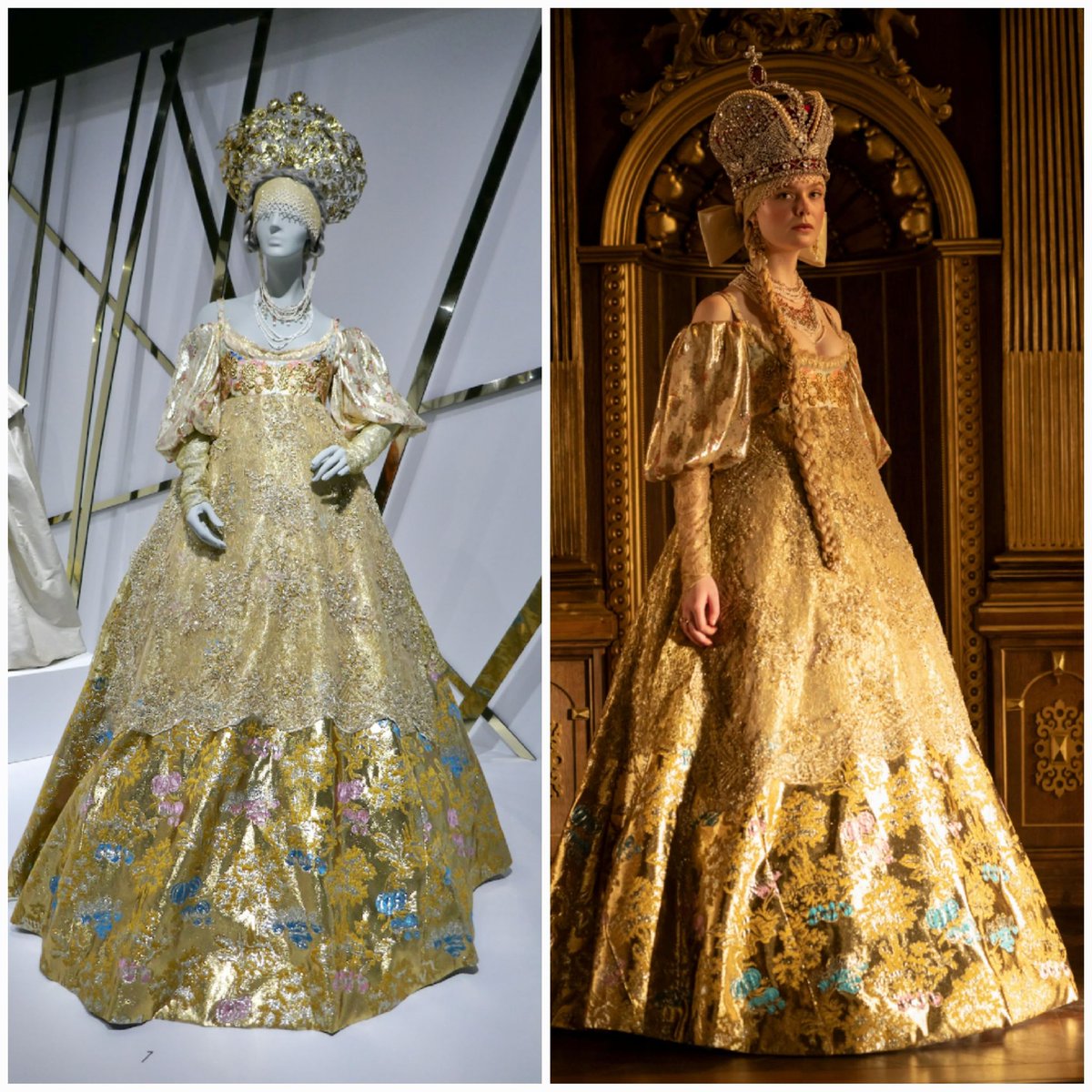 Catherine the Great, empress of Russia, was born #OnThisDay in 1729. Elle  Fanning wore this Sharon Long designed gold coronation gown, based on a  traditional Russian sarafan with an embellished apron of