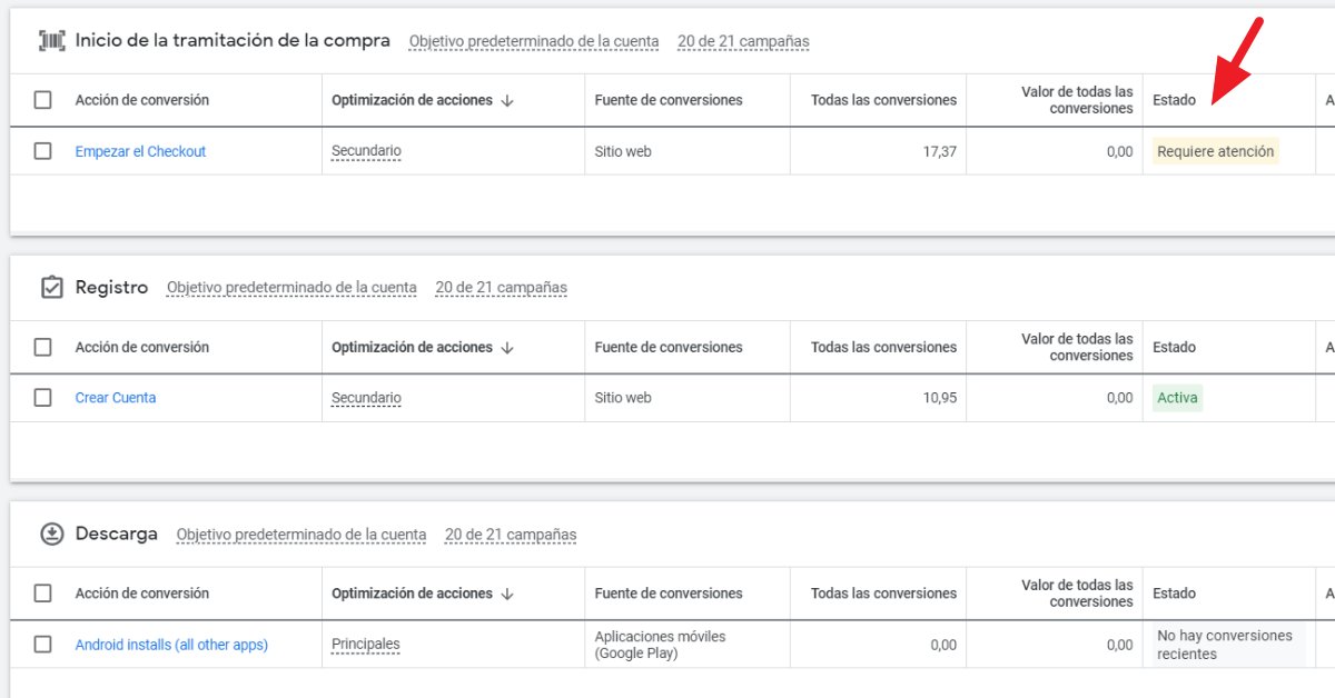 Nuevo diseño del estado de conversión en #GoogleAds. Más moderno y llamativo con el fondo de color que el diseño anterior. ¿Qué te parece? 🤓 #SEM #PPC